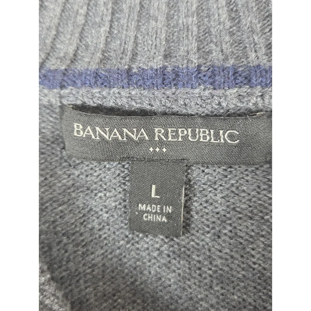 Banana Republic Mock Button Neck Sweater Mens L Wool Blend Charcoal Dada Grandpa